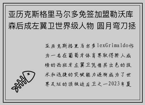 亚历克斯格里马尔多免签加盟勒沃库森后成左翼卫世界级人物 圆月弯刀拯救球队 亚历克斯格里马尔多免签加盟勒沃库森后成左翼卫世界级人物 圆月弯刀拯救球队